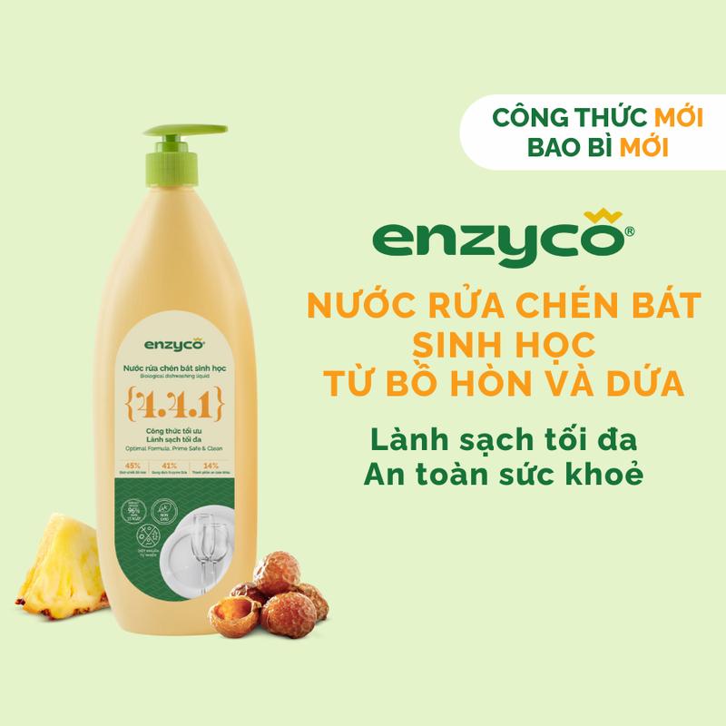 Nước rửa chén bát sinh học ENZYCO - Chiết xuất Bồ hòn và Enzyme Dứa - Hương thơm từ Tinh Dầu Gừng Ta Tự Nhiên