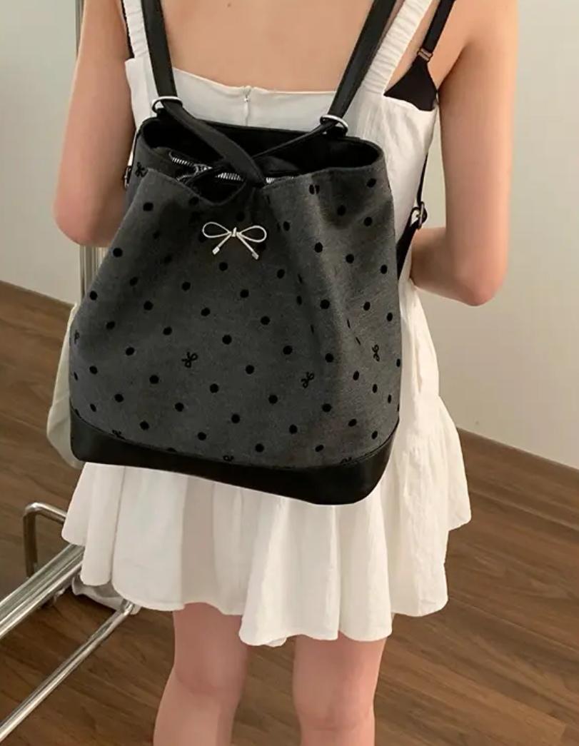 Polka dot print bow shoulder bag fashion trend large capacity casual bag underarm tote bag para sa mga kababaihan