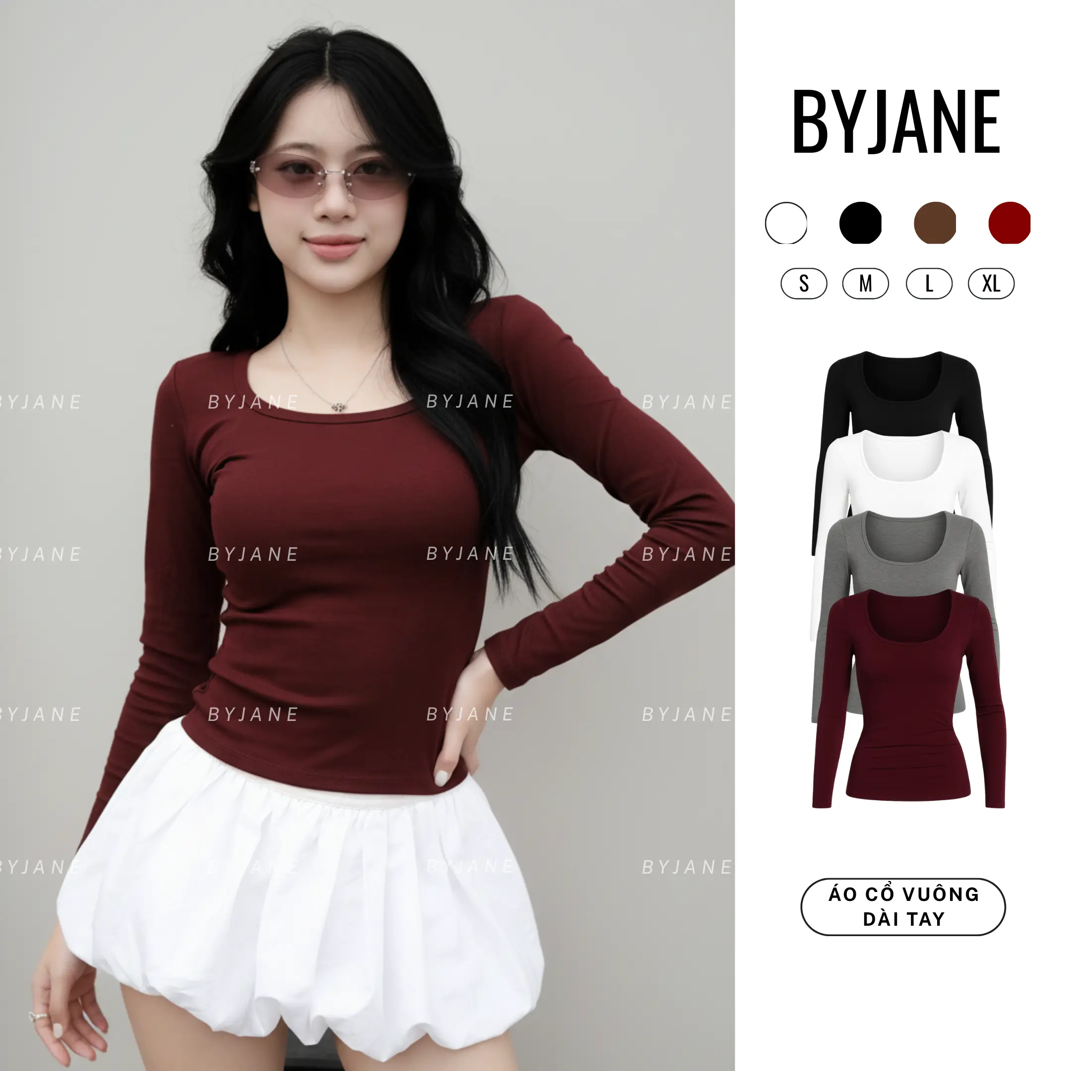 (XẢ KHO) Áo Thun Dài Tay Cổ Vuông Ôm Body BYJANE - 777 | BigBuy360 - bigbuy360.vn