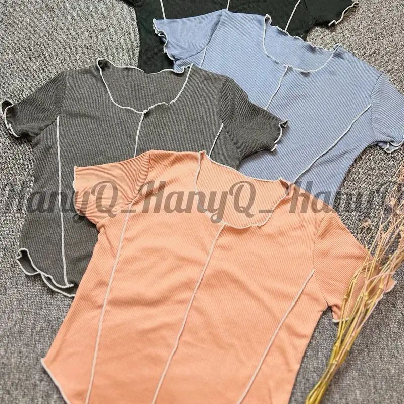 HQ_ Promo ( 4 pcs 100 rb) baju t-shirt crop Tee- U neck wanita lengan pendek nyaman dan adem Atasan Kaos 4