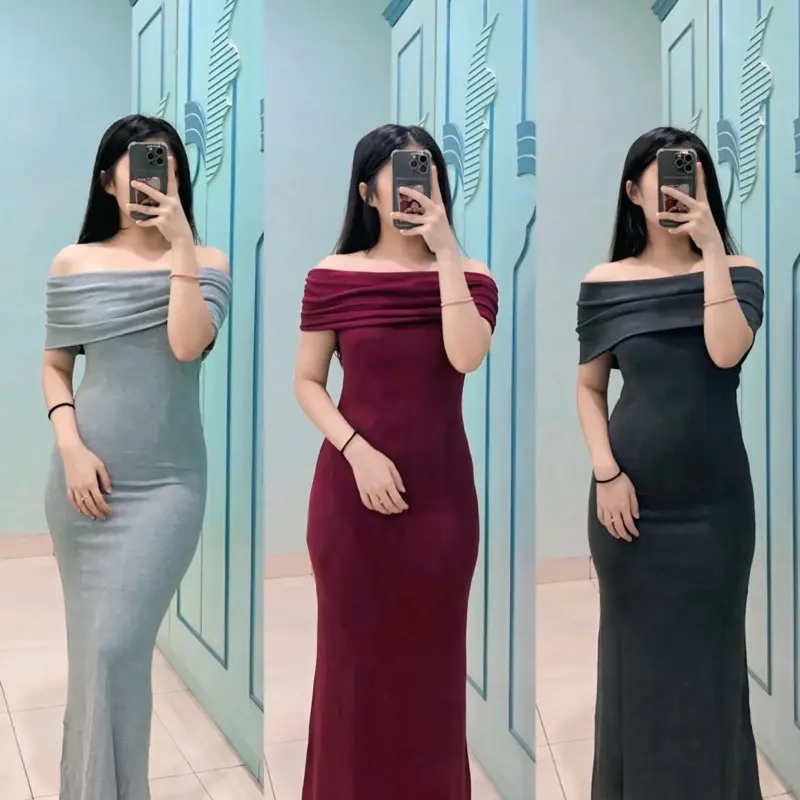 ￼GWINY SABRINA LONG DRESS | SHORTLEEVES TERUSAN LENGAN PENDEK WANITA | RIB KNIT DRESS PARTY