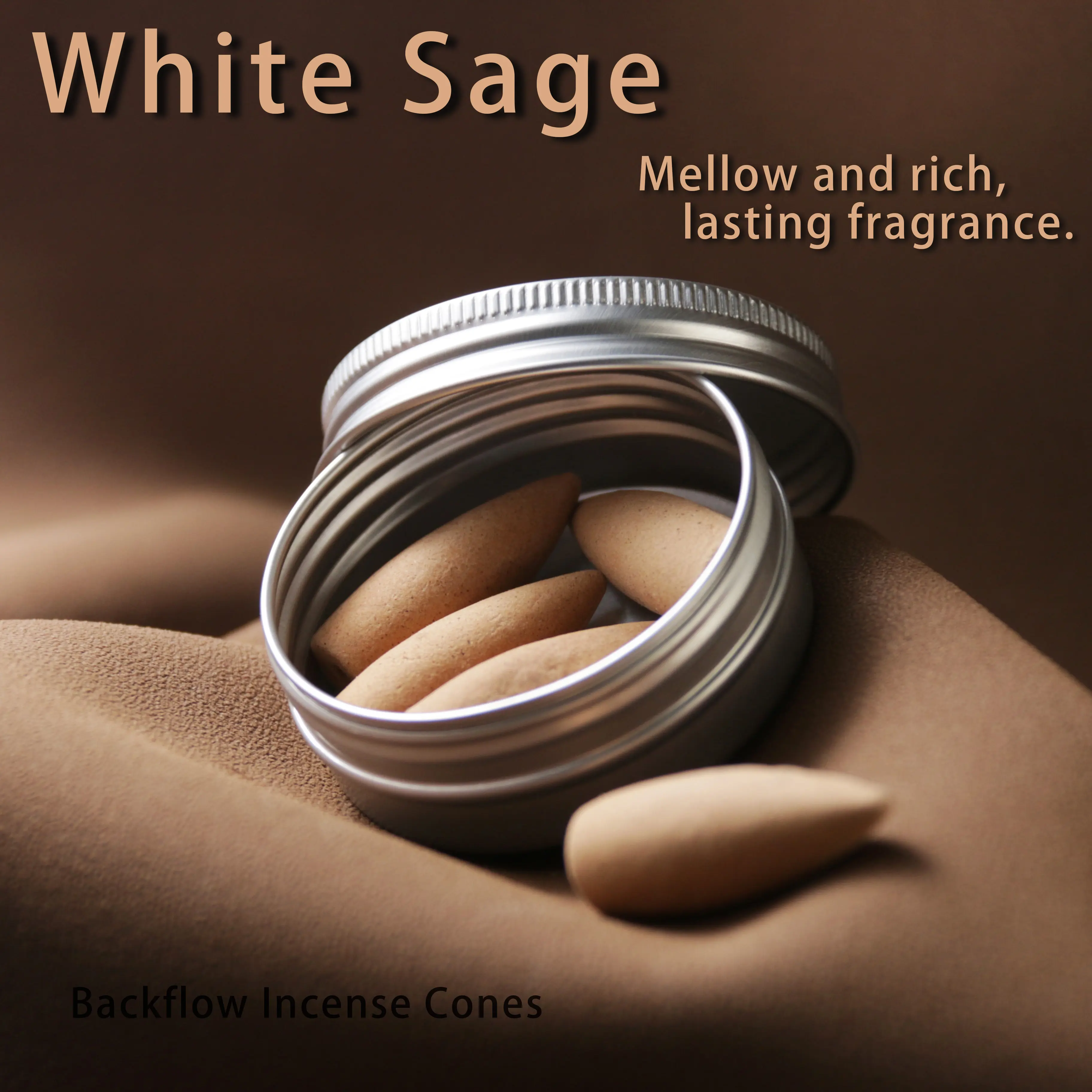 White Sage Backflow Incense Cones (Box of 5 Pcs) |Space Purification,  Aromatherapy Meditation, Yoga，SPA Relaxation, Healing，Coffee and Tea Time Essentials. Household perfume fragrance, naturally aromatic.