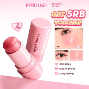 [Pinky]PINKFLASH Multi-Use Watery Blush Stick Healthy and Rosy Cream Blendeable High pigment Long-lasting Beginner-friendly Sun-kissed Glow Portable Moisturizing 6 Shades F16