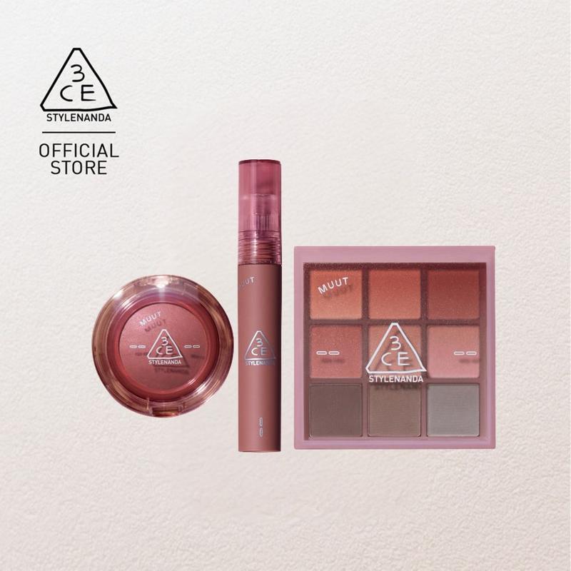 Bộ trang điểm MUUT Collection Bảng Phấn Mắt 3CE 9 màu lâu trôi 3CE Multi Eye Color Palette 8.5g & Son kem lì nhung mịn 3CE Velvet Lip Tint 4g & Má hồng dạng thạch 3CE Bouncy Blur Balm
