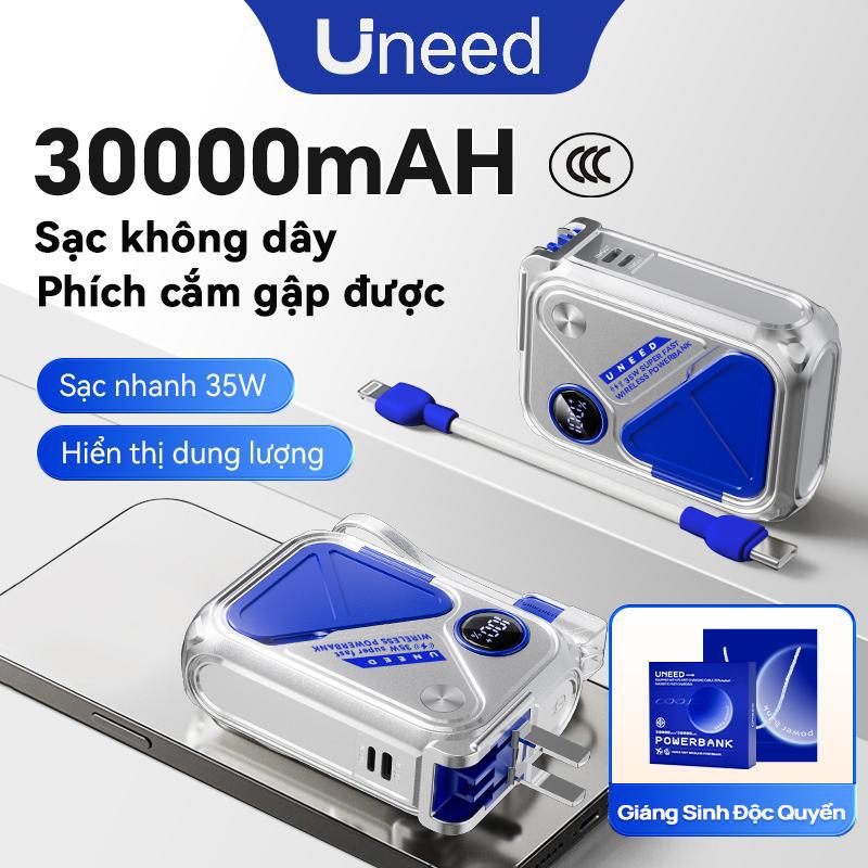 Uneed Sạc dự phòng từ tính China CCC 30000mAh/20000mAh Sạc không dây pin mini sạc nhanh PD35W  có thể tháo rời dây Có kèm theo đầu cắm AC Bảo hành 2 năm Hộp quà màu xanh quà sinh nhật quà Giáng Sinh