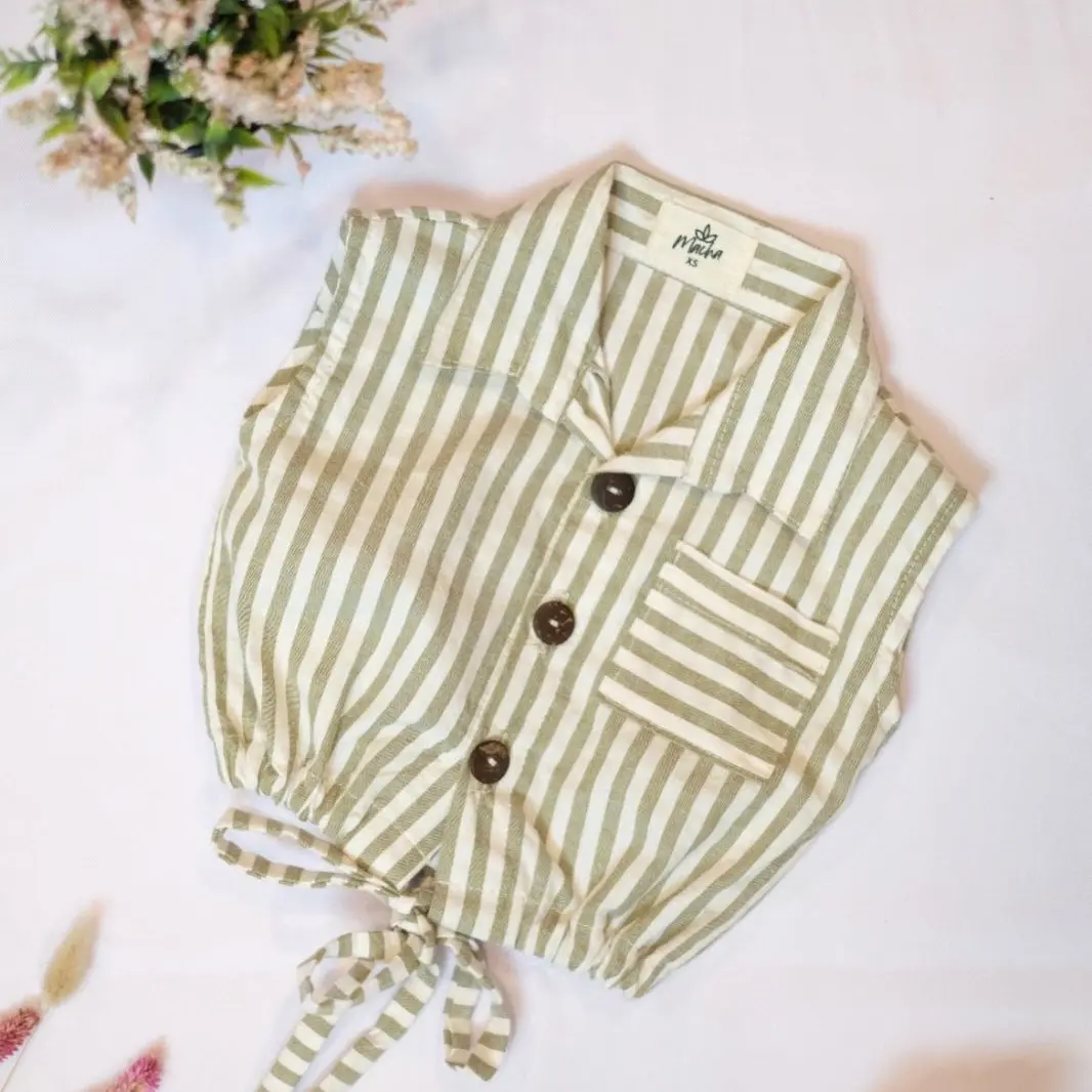 MACHA - KALUNA STRIPE ONE SET SKORT BABY SETELAN ANAK BAYI PEREMPUAN Katun Kids ±5-7th l 9-10 tahun set el kemeja  korean