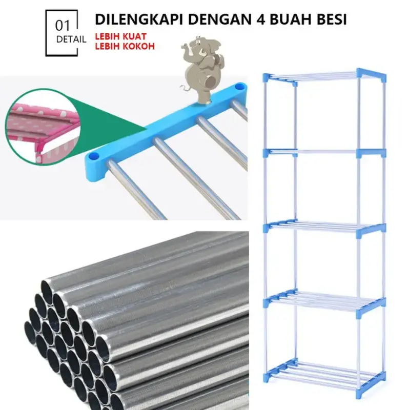 Rak Buku Portable 5 Susun / Rak Serbaguna 5 susun / Rak Buku Serbaguna Plus Penutup Belakang 4