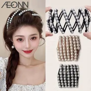 【AEONN】Bandana Lipat Mutiara Wanita yang Elegan & Praktis, Khusus untuk Cuci Muka, Penjepit Poni & Rambut Halus di Dahi, Aksesoris Rambut Travel Multifungsi, Nyaman dan Mudah Digunakan