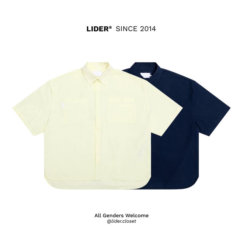 Áo Sơ Mi Tay Ngắn Boxy Unisex Thêu Logo LIDER OFF DUTY BOXY SHIRT - Butter/ Navy
