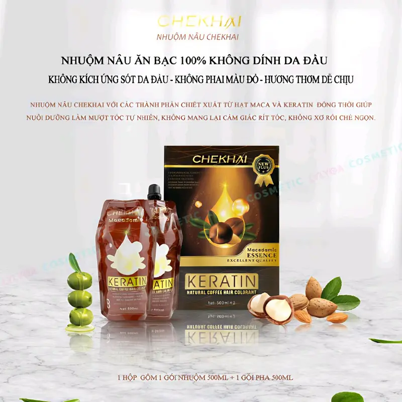 Nhuộm Phủ Bạc Keratin CheKhai 1000ml Có Hai Màu Nâu Và Đen Nhuộm Tóc Đổi Màu Tóc Nữ Chính Hãng 5