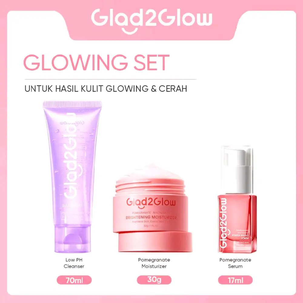【3in1】Glad2Glow 3pcs bundle Skincare Paket - Moisturizer+serum Gel Cleanser Glowing Anti-acne Dark spot Barrier Bright Blueberry Centella Berjerawat Memudarkan Mencerahkan Pencerah Wajah Arbutin Dark Extract Niacinamide Pelembab Ceramide