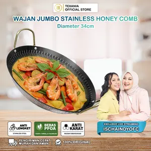 [EXCLUSIVE ISCHAINDYOFC] Wajan Stainless Steel Honey Comb Anti Lengket Anti Karat Tahan Lama 34cm Kitchenware Motif Random