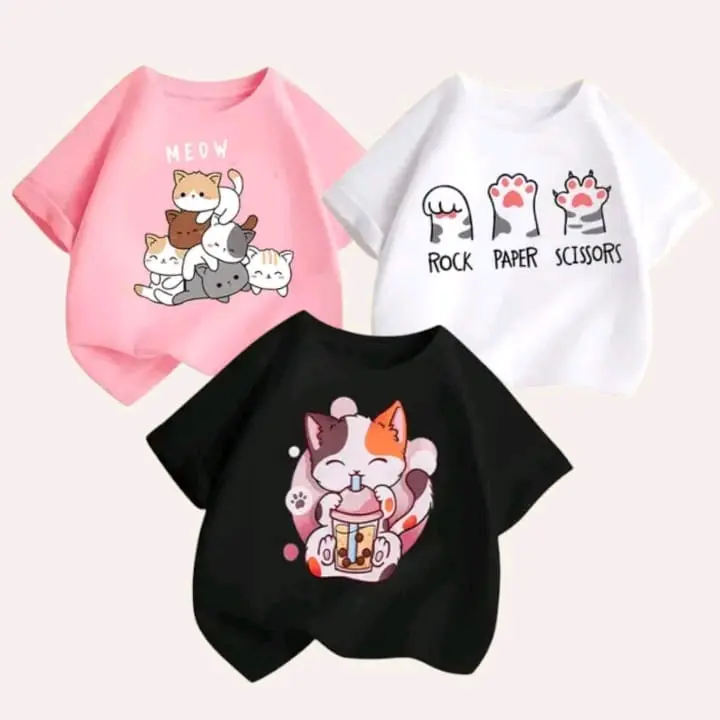 Paket 3 Kaos Anak Perempuan 1-8Tahun - Fashion Terbaru, Bahan Katun 100%, Anti Alergi, Sablon DTF Anti Lengket Anak-Anak 3