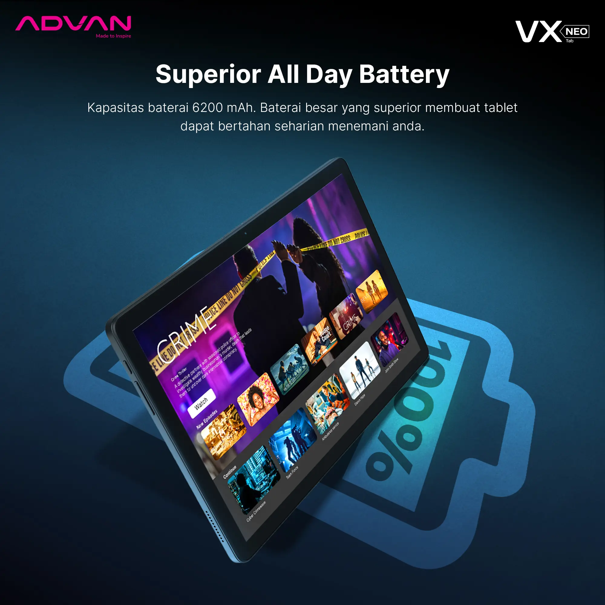 ADVAN VX Neo 4GB/128GB 10.1" inch IPS Dual SIM Tablet Android 14 6200 mAh Garansi 1 Tahun