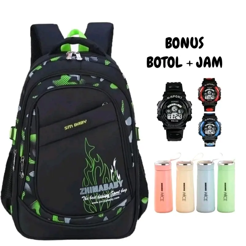 Tas ransel anak sekolah SD motif astronot gratis botol dan jam Fashion dapat diperluas jalan 5