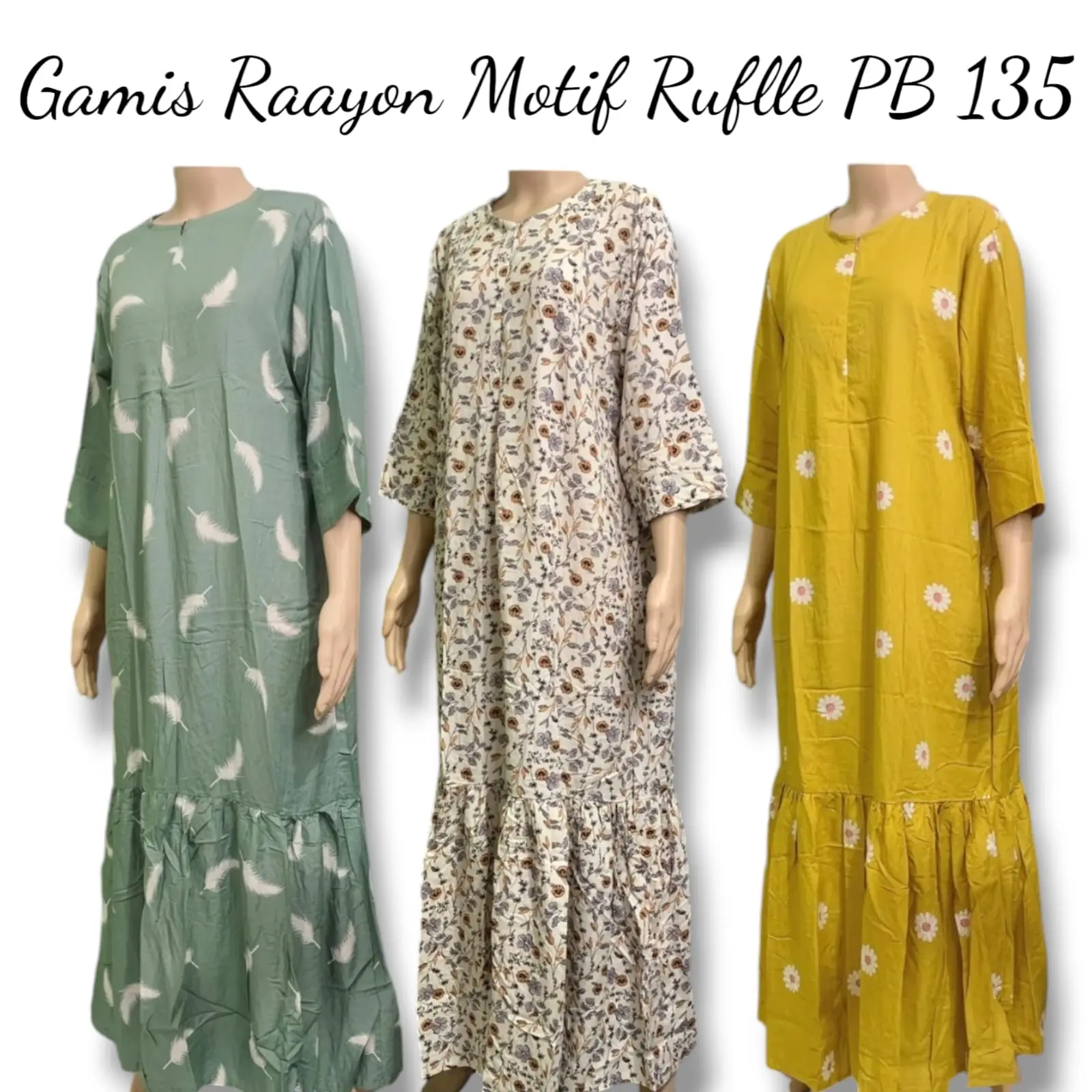 Gamis Rayon Motif Ruffle Ld 120 Pb 135 - Baju Wanita - Casual