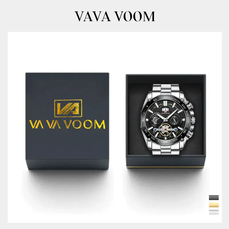 VAVAVOOM 2421 Jam Tangan Pria Stainless Steel Analog Quartz Original Tahan Air Watch + Kotak Gratis 8