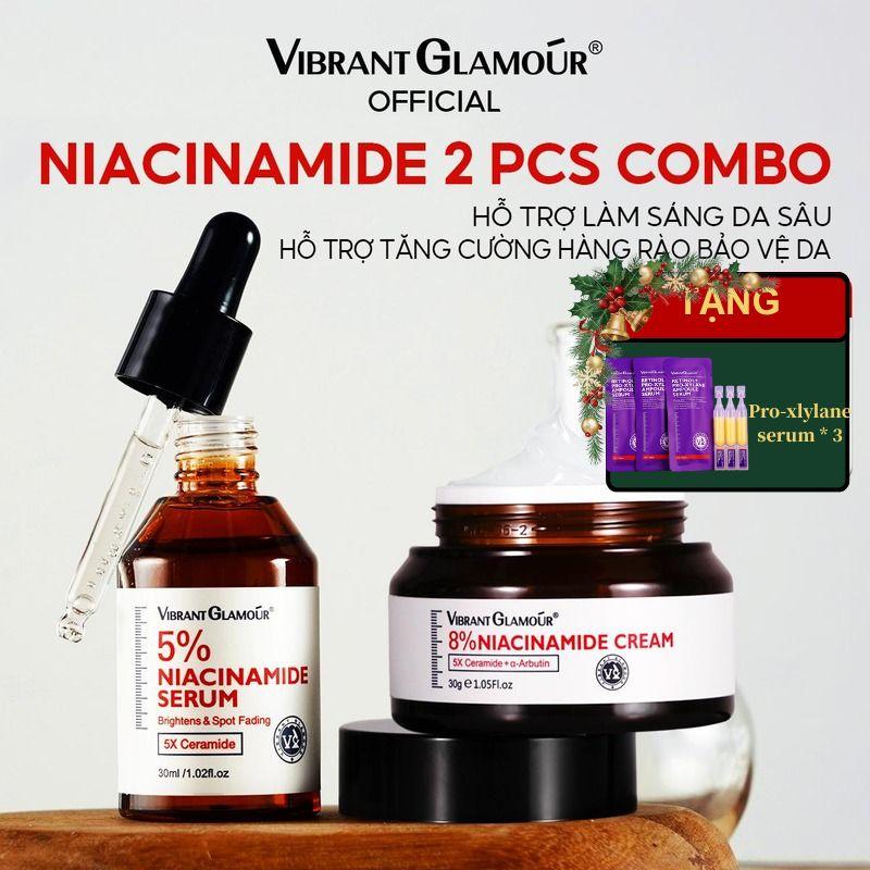 Bộ combo Serum 5% Niacinamide và Kem dưỡng 8% Niacinamide VIBRANT GLAMOR Hỗ Trợ Nâng Tông Da dung tích serum 30ml dung tích kem dưỡng 30g Skincare Arbutin
