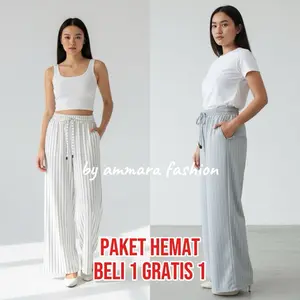 [BUY 1 GET 1] By Ammarafashion - Everyday pants - Stripe Pants Bangkok Knit - Celana Panjang Wanita Baggy Kantor Kuliah Motif Garis Kulot Pinstripe - Celana Formal Casual Wanita Loose Pants
