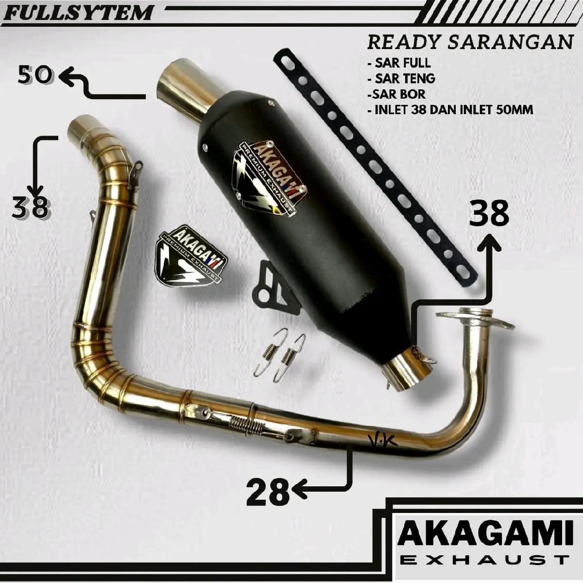 KNALPOT SAMLONG INLET 38/50 ORIGINAL AKAGAMI SARANGAN BOR BORAN Kendaraan Motor Mesin Motorcycle Sepeda