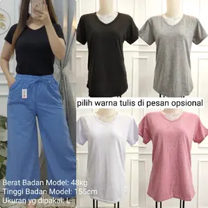 3PCS ATASAN KAOS STREET POLOS WANITA KERAH V | paket isi 3 Kaos V-neck
