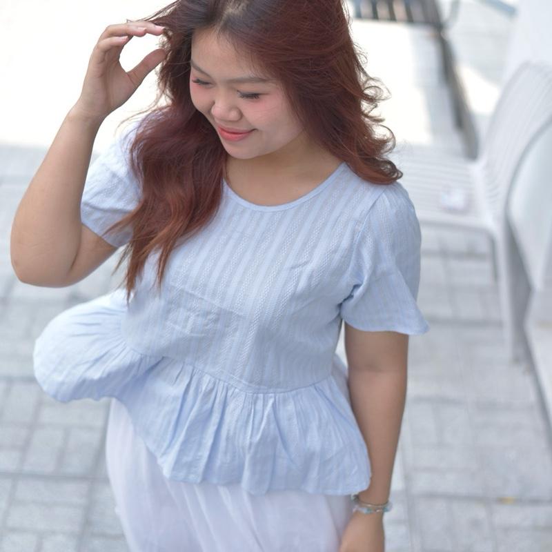 Áo babydoll CỘT NƠ LƯNG chất xô thêu Bigsize 90kg - Miabigsize