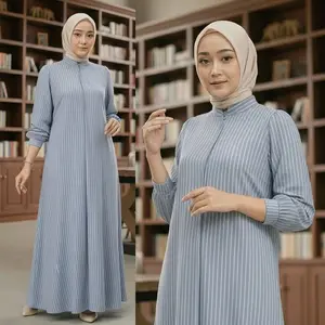 [ Ramadhan Sale ] Erma Dress Stripe | Gamis Maxi Muslim Mewah Wanita Remaja Dewasa Bahan Katun Motif Salur