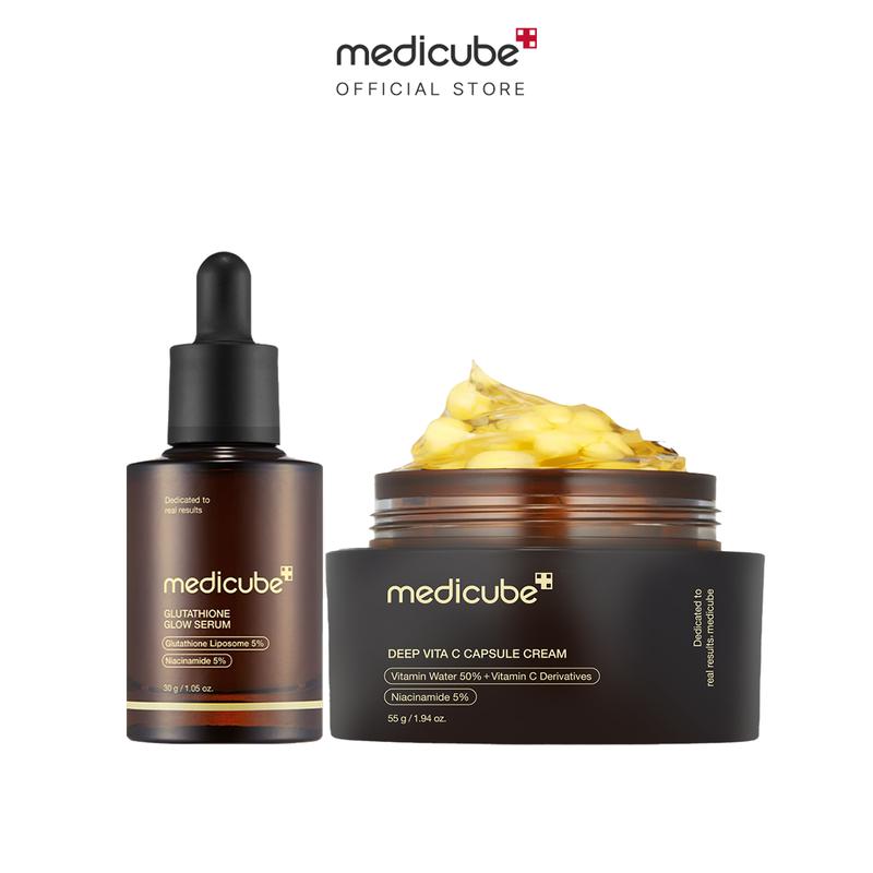  Combo dưỡng sáng da mờ thâm nám: Serum Glutathione Glow và Kem dưỡng da viên nang Capsule C Cream 