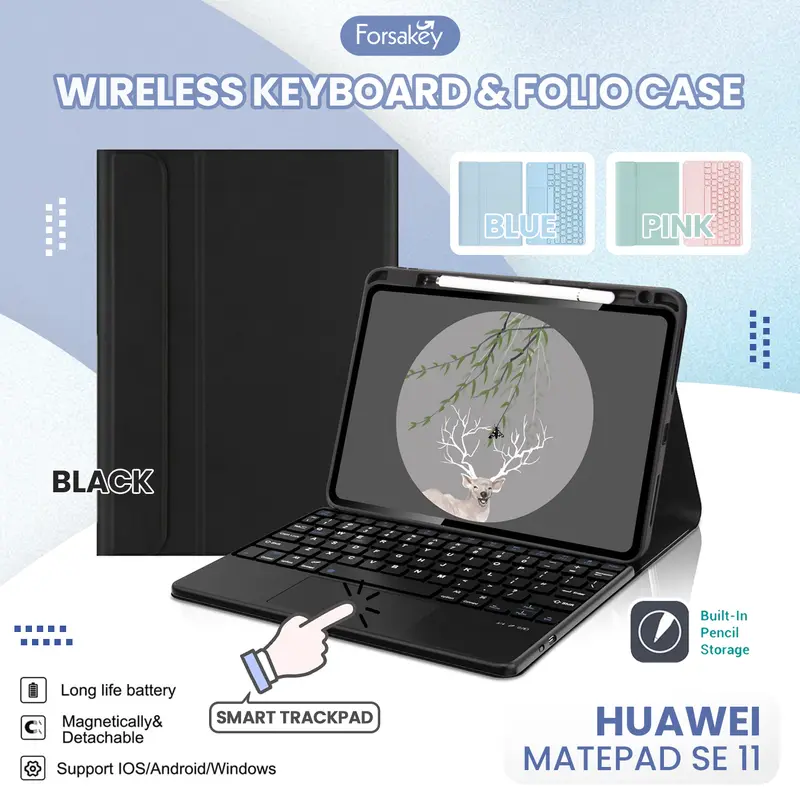 Bluetooth Keyboard Case untuk Huawei MatePad SE 11 2024 Wireless Blutooth Keybord Kibord Flip Casing Book Cover Sarung Kesing Flipcase Flipcover Bookcover Pen Slot 0
