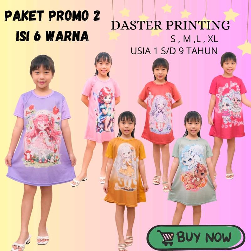 PROMO DASTER ANAK PEREMPUAN USIA 1-9 TAHUN ISI 6 PCS PRINTING FASHION BAJU TIDUR ANAK PROMO PAKET 2 0