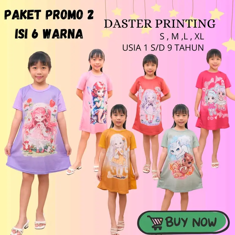 PROMO DASTER ANAK PEREMPUAN USIA 1-9 TAHUN ISI 6 PCS PRINTING FASHION BAJU TIDUR ANAK PROMO PAKET 2 0