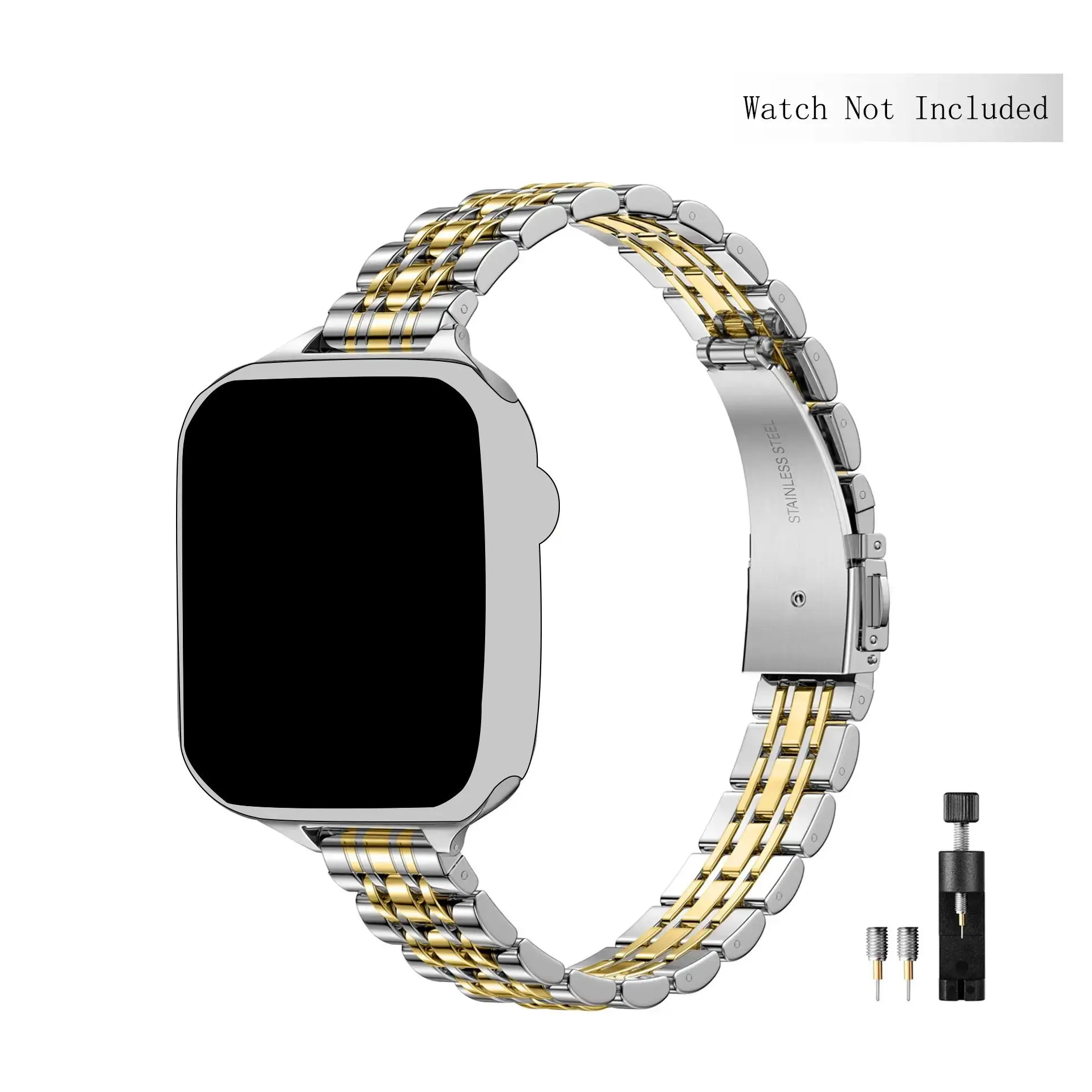 Stainless Steel Watch Band (Band Only), Fashionable Adjustable Smart Watch Band with Accessories for Women, Wearable Accessories Compatible with iWatch 38mm 40mm 41mm 44mm 45mm 42mm 49mm