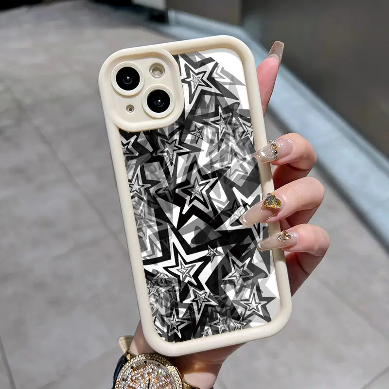 Casing Hp untuk Xiaomi Redmi Note 9 Redmi Note 9s Case sarung HP lembut pola bintang berujung lima hitam dan putih Softcase ponsel casing pelindung silikon Kesing 5
