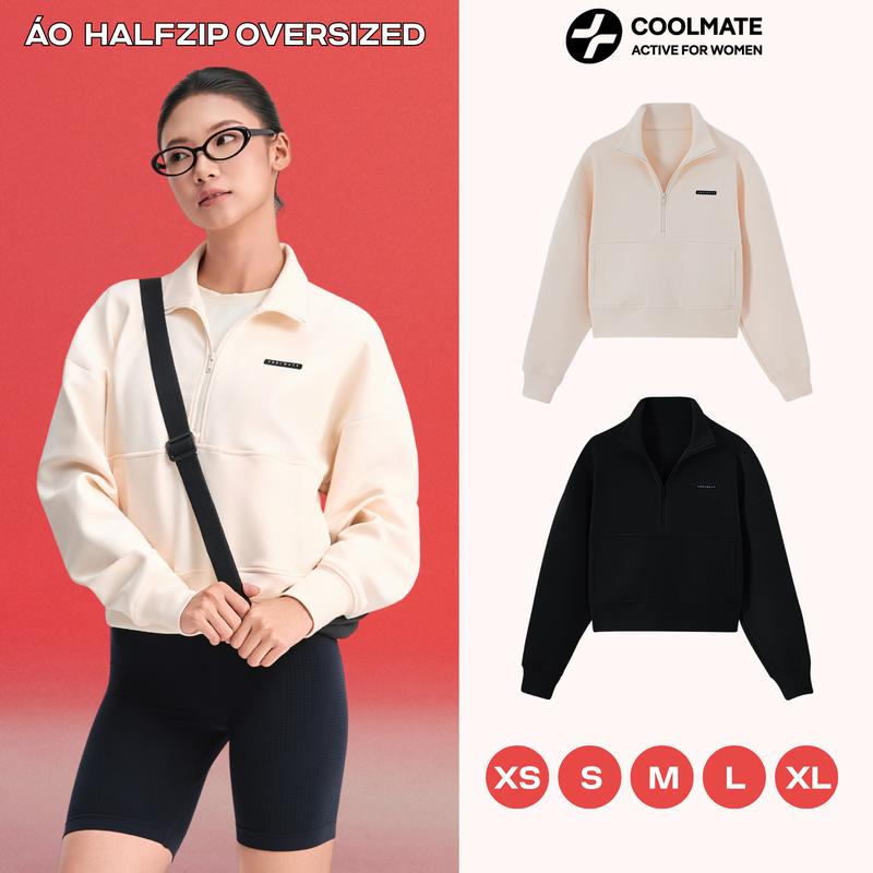  Áo thu đông Nữ Halfzip Oversized Studio mềm mại giữ nhiệt co giãn - Coolmate Active For Women 