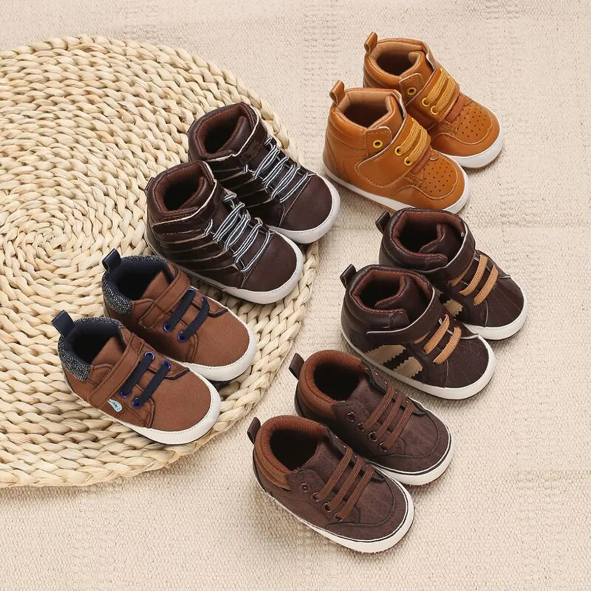 Kasut Bayi, Warna Coklat, Sesuai untuk Kanak-kanak Lelaki, Bayi Baru Lahir dan Kanak-kanak Kecil, Set Kasual Kanak-kanak, Tapak Kapas, Kulit PU Tidak Licin, Kasut Kanak-kanak Generasi Pertama, Sesuai untuk Buaian Merangkak, Kasut Moccasins