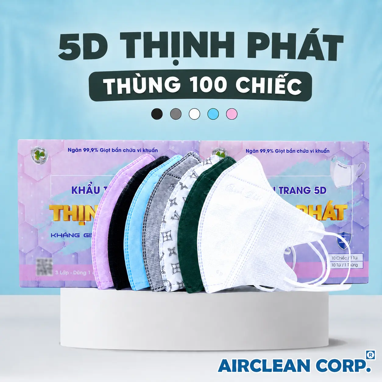 5D Thịnh Phát- Thùng 100 Chiếc Khẩu Trang 3 Lớp Chống Tia UV