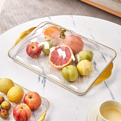 SET Nampan Tray Mewah Nampan Dengan Pegangan Handle Gold Snack Fruit Tray Tempat Penyimpanan Kue - PMJ203 Kitchenware Makan 3