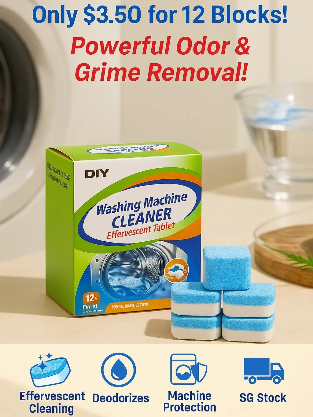 SG Stock 12pcs Washing Machine Cleaning Tablets | Effervescent Drum Cleaner for Front/Top Load
