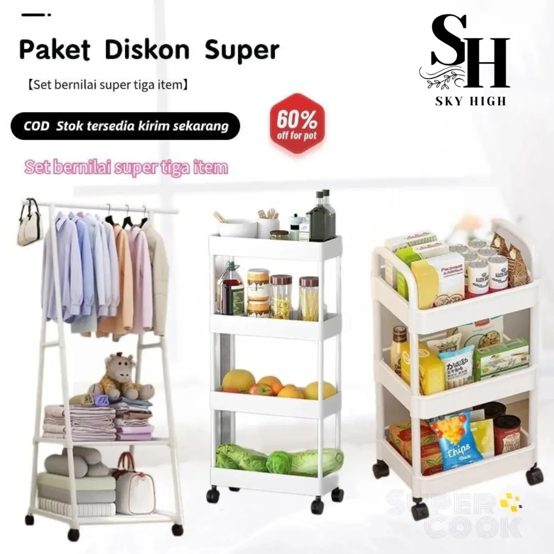 Factory Outlet Portable Rack Distributor Perabot Combo 3in1 Rak Gantungan Baju Stand Hanger Rak Sepatu Penyimpanan Jaket Topi Rak Jemuran Baju Rak Sepatu Sendal Rak Serbaguna