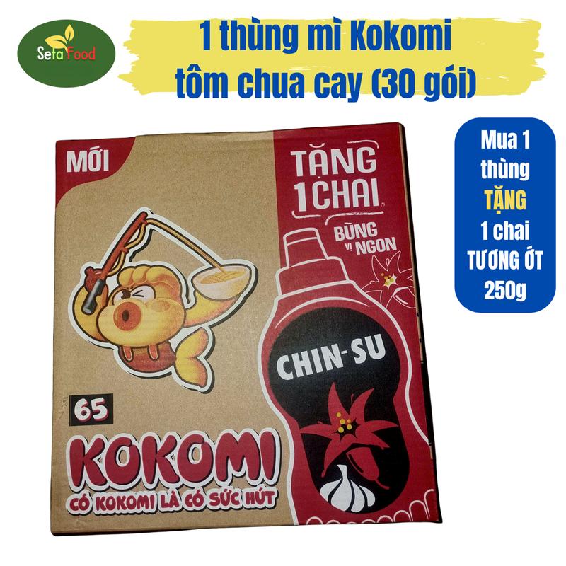 Kokomi - Thùng 30 Gói Mì Nước Vị Tôm Chua Cay 65g Dai Ngon Mỗi Sợi Hấp Dẫn Cho Bữa Ăn Nhanh Gọn Dễ Dàng TẶNG KÈM 1 CHAI TƯƠNG ỚT 250G