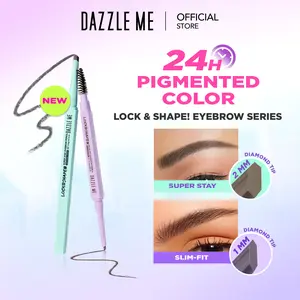 DAZZLE ME Lock & Shape! Eyebrow Pencil Series Pensil Alis Tahan Lama Waterproof Sweatproof Smudgeproof Blendable Texture Dengan Warna yang Intens dan Tahan Lama