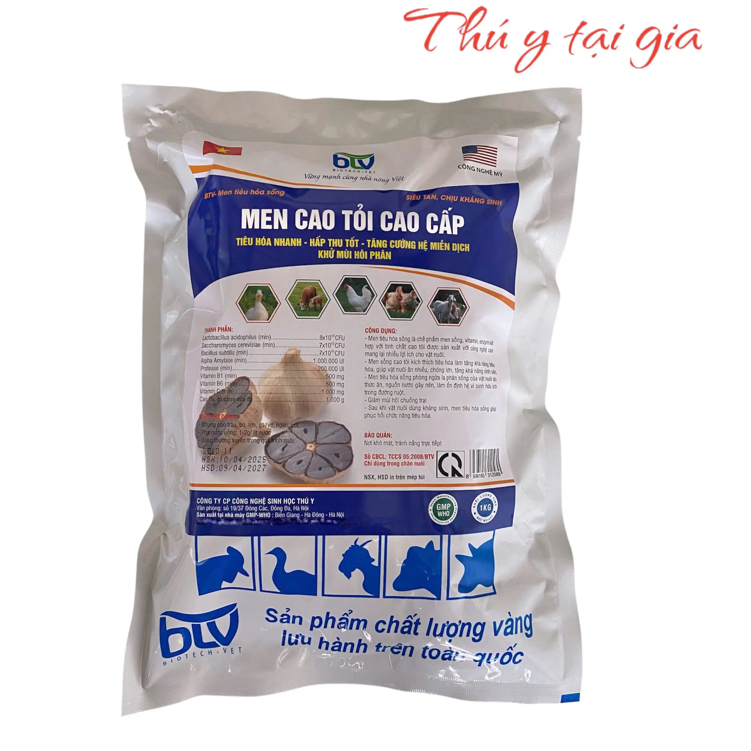 1Kg BTV Men Cao Tỏi Cao Cấp Hỗ Trợ Tiêu Hóa, Ngừa Tiêu Chảy Cho Gia Cầm, Gia Súc