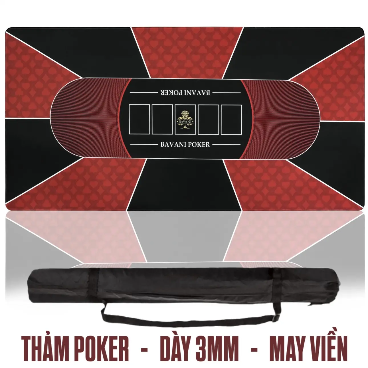 Thảm Poker CLASSIC RED PATTERN Cao Su Mặt Nỉ Dày 3mm Có May Viền - Tặng Kèm Túi Đeo , Loại 120 x 60cm và 180 x 90cm