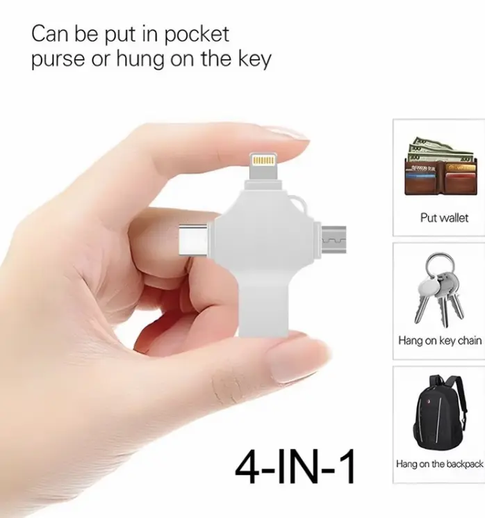 Flash Disk OTG 2TB 1TB 512G 128G 64G 32G  4 IN 1  USB 3.0 Flash drive Thumb Micro + Type C + Li9htnin9 +Andiord +IOS External Data storage Usb  Drive Multi Function Portable Photo Stick Compatible with iphone,ipad,macbook,Samsung,Laptop,Tablet,PC 6