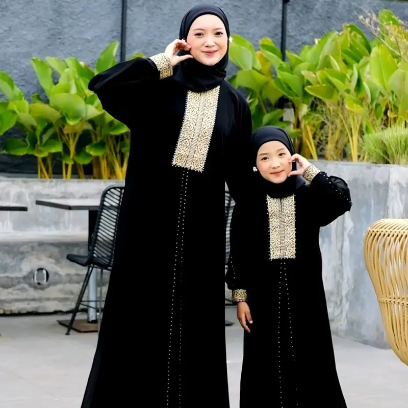 Gamis Abaya EYLUL Ibu Atau Anak Hitam Bordir Busui Dress maxi wanita muslimah lebaran murah elegant remaja kekinian lokal 0