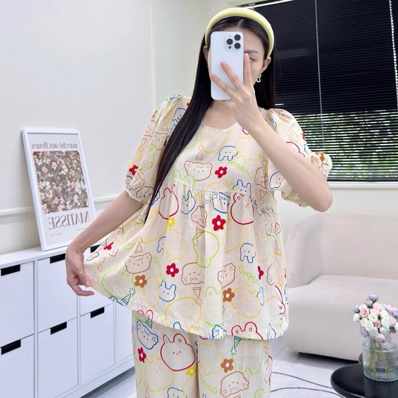 Bộ tole lanh babydoll tay ngắn quần dài form áo rộng