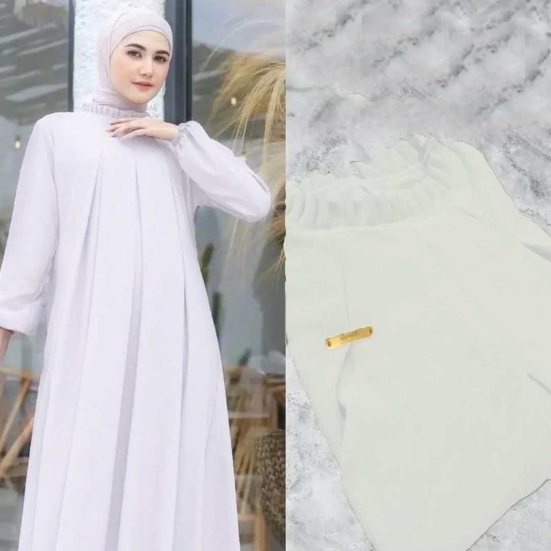 Abaya Gamis Lebaran Wanita  Dewasa Remaja  Muslim Crinkle Airflow - Nyaman dan Elegan - Mewah Tangan Kombinasi Lembut Kaftan Syari Dress Basic 5