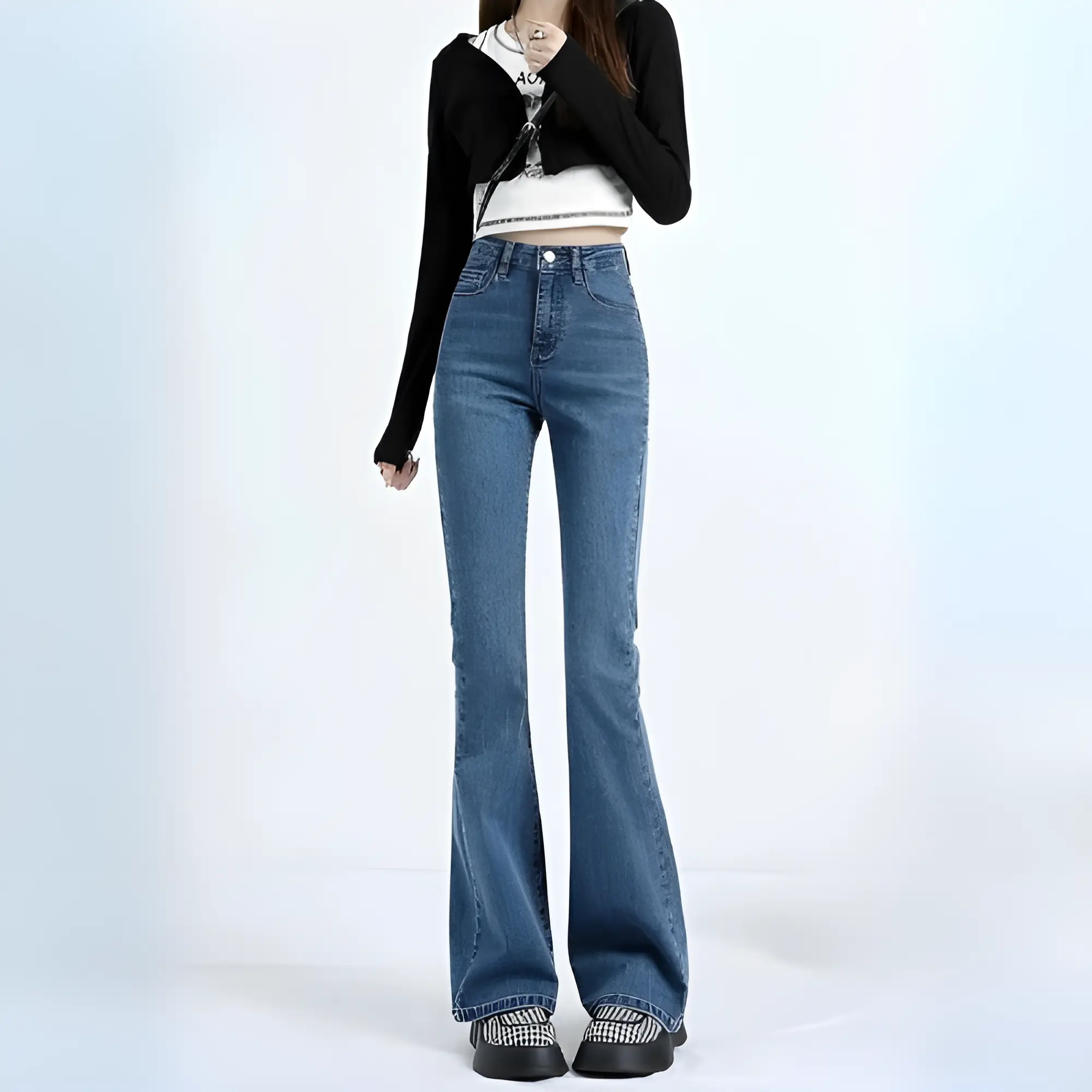 Sigmaknight 27-34 Cutbray Jeans Biru Medium - Celana Jeans Cutbray Wanita Stretch Highwaist Nyaman Panjang Terbaru Free Totebag (Setiap Pembelian 2pcs)