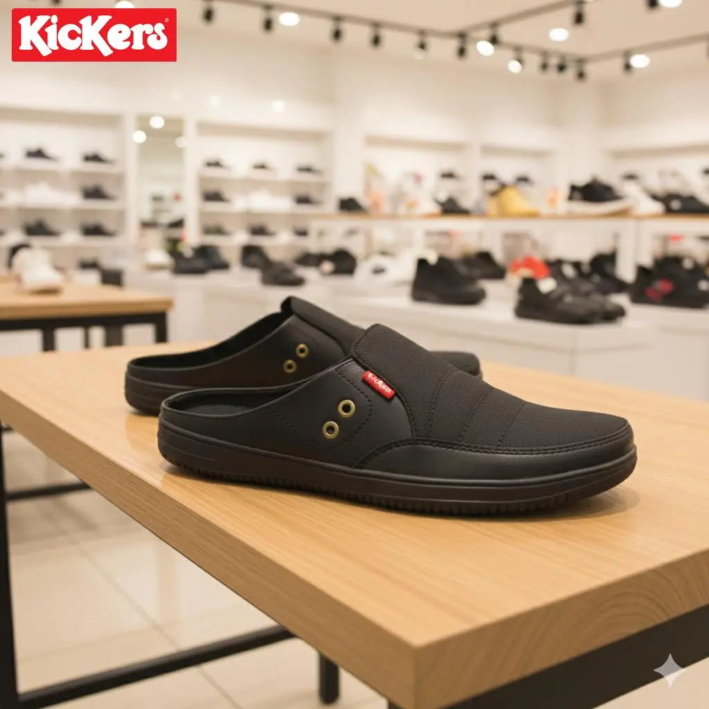Kickers Sepatu Sendal Pria/Sendal Selop Pria Wanita Casual Terbaru Hitam/Black