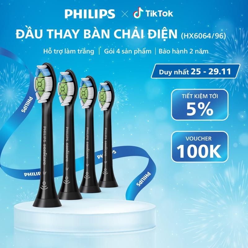 Bộ 4 Đầu Bàn Chải Điện PHILIPS Sonicare W2 HX6064 96 Màu Đen Hỗ Trợ Làm Trắng Răng